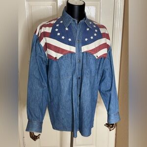 Antelope Valley Western Snap Shirt Men’s Medium Denim Jean Embroidered USA